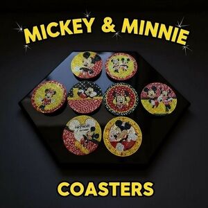 Hand Crafted Mickey & Minnie Mouse Diamond Art Coasters Set